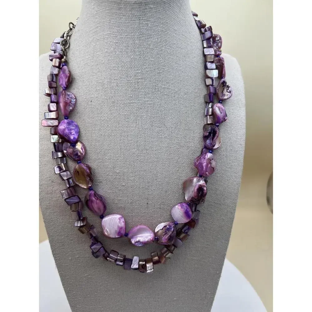 Double Strand Purple Shell Bead Necklace - Picture 1 of 10